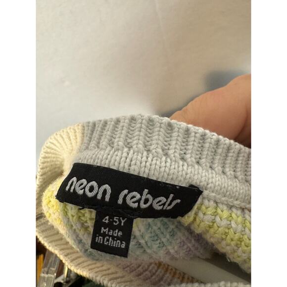 Girls Cotton Knit Shorts Sweater Set Crewneck Striped Neon Rebels Size 4-5Y - Picture 3 of 3